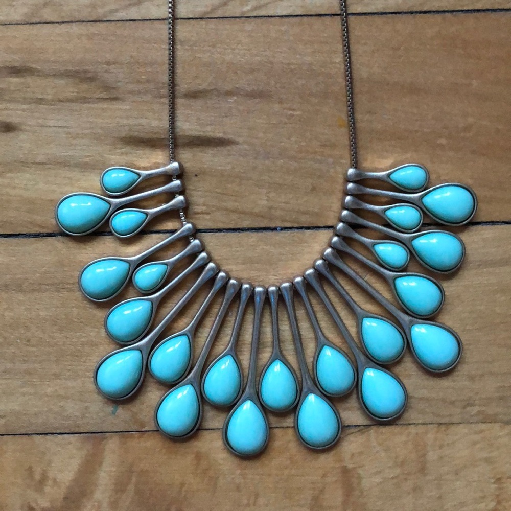 Turquoise teal gold statement necklace